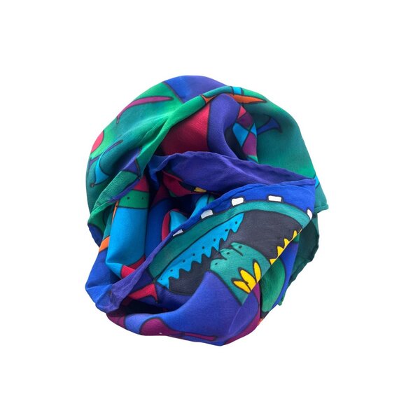 90s Silkscapes Hand Painted Rectangle Silk Golf Scarf Light Bright Tee Ball NEW - Picture 2 of 6